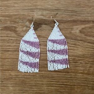 Handmade Beaded White Purple Dangle Earrings Gift Office Party Vacation New‎